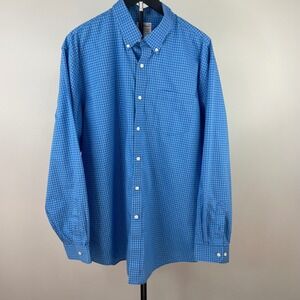 LL Bean Mens XL Traditional Fit Blue White Grid Check Cotton Button Down Shirt